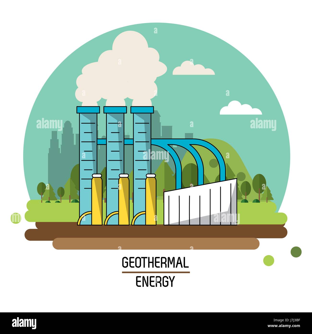 Colore immagine paesaggio energia geotermica impianto di produzione Illustrazione Vettoriale