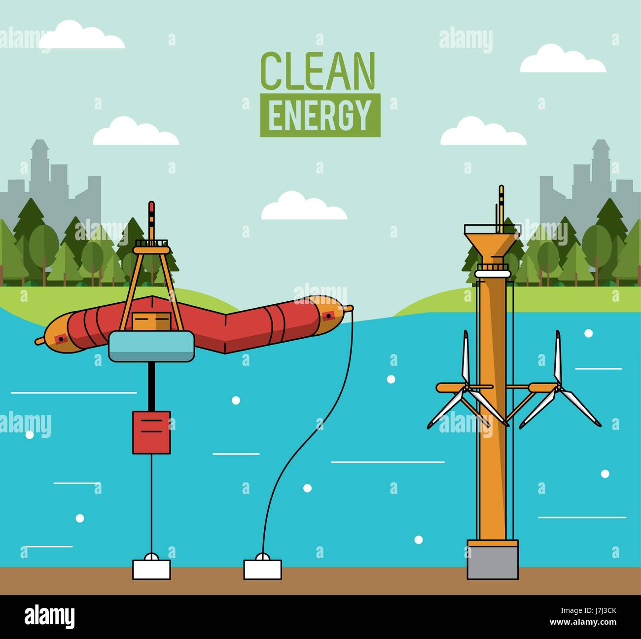 Paesaggio colorato sfondo l'energia delle onde e delle maree power Illustrazione Vettoriale