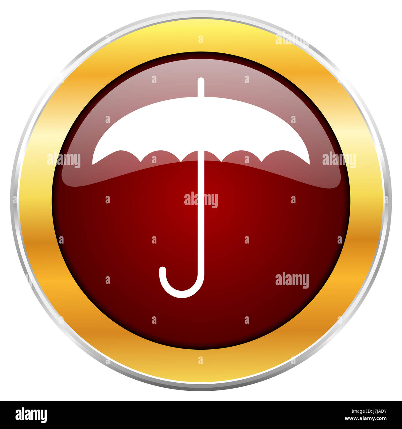 Ombrellone rosso icona web con bordo dorato isolati su sfondo bianco. Round pulsante lucida. Foto Stock