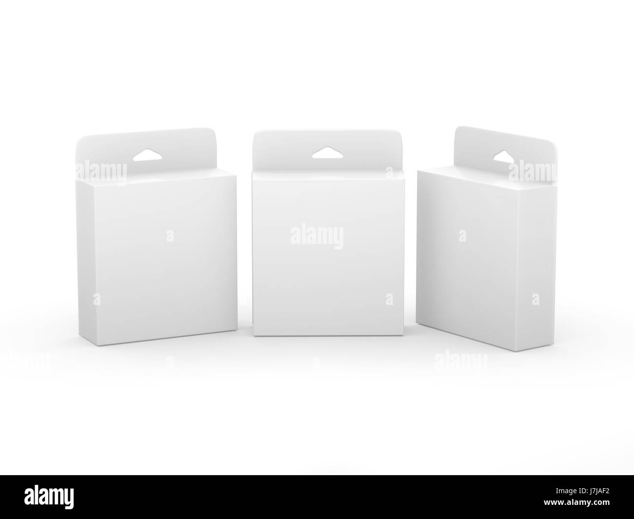 White box vuoto confezione del prodotto con percorso di clipping, confezione con slot per appendere per molti tipi di prodotti come la cartuccia di inchiostro elettronico o articoli di cancelleria. Foto Stock