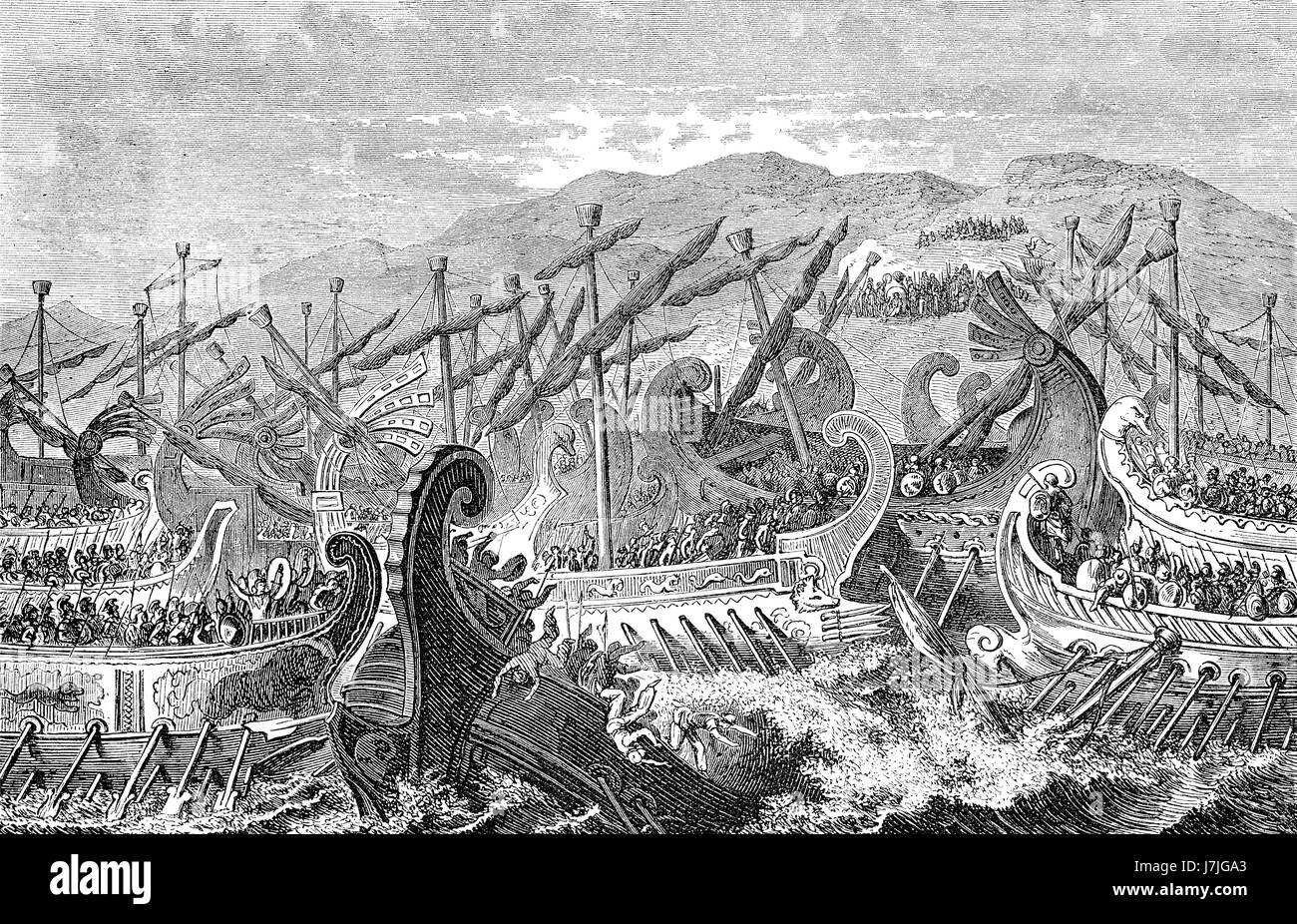 La battaglia di Salamina nel 480 A.C. combattuta tra città greco-membri e l'Impero Persiano Foto Stock
