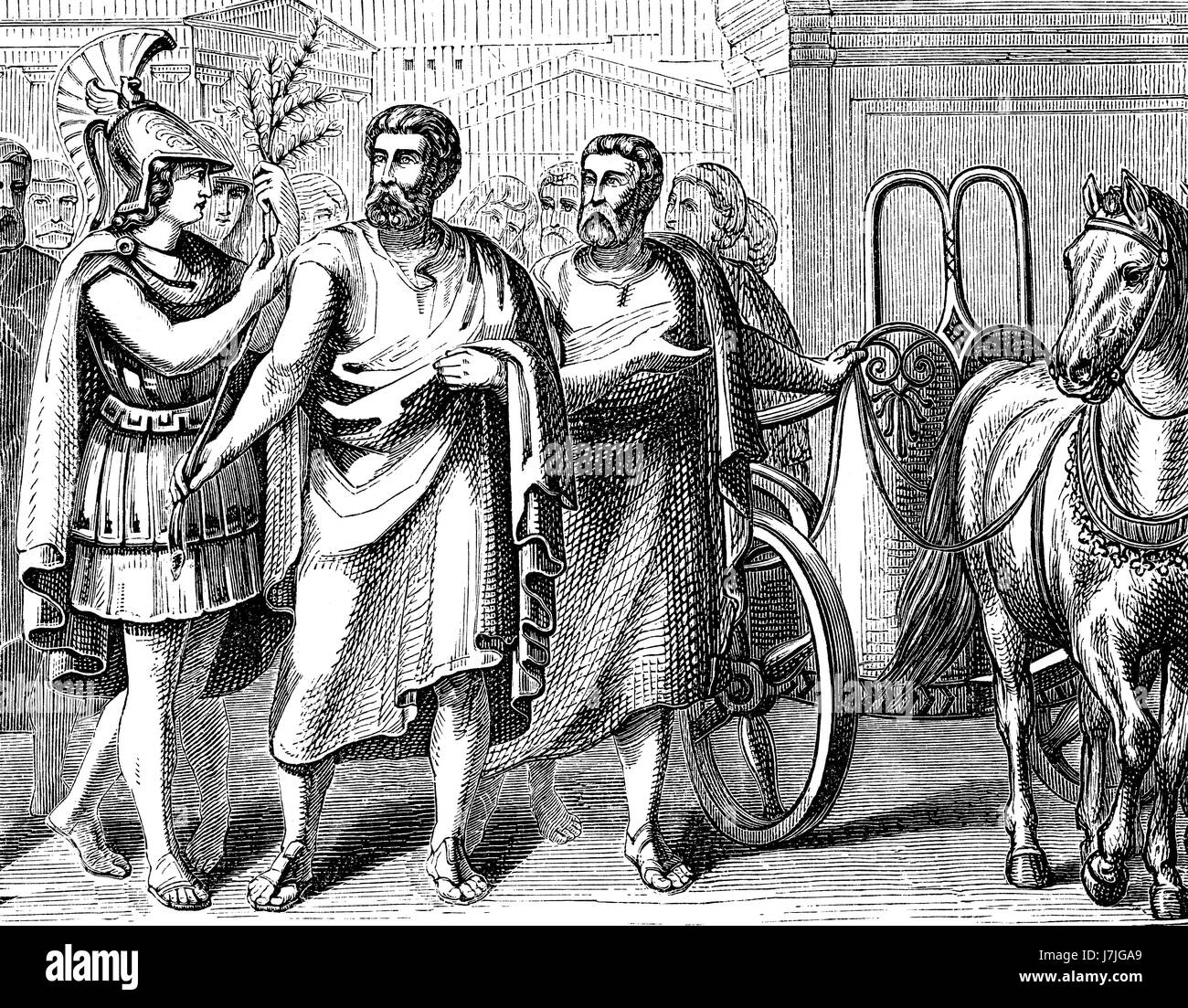 Il ritorno del Cimon o Kimon, c. 510-450 BC, Ateniese statista e generale nella Grecia antica Foto Stock