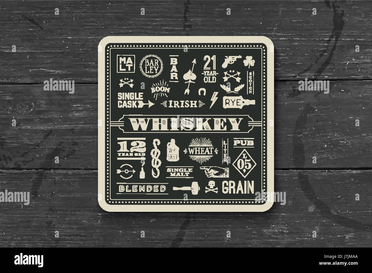 Coaster del whiskey e bevande alcoliche Illustrazione Vettoriale