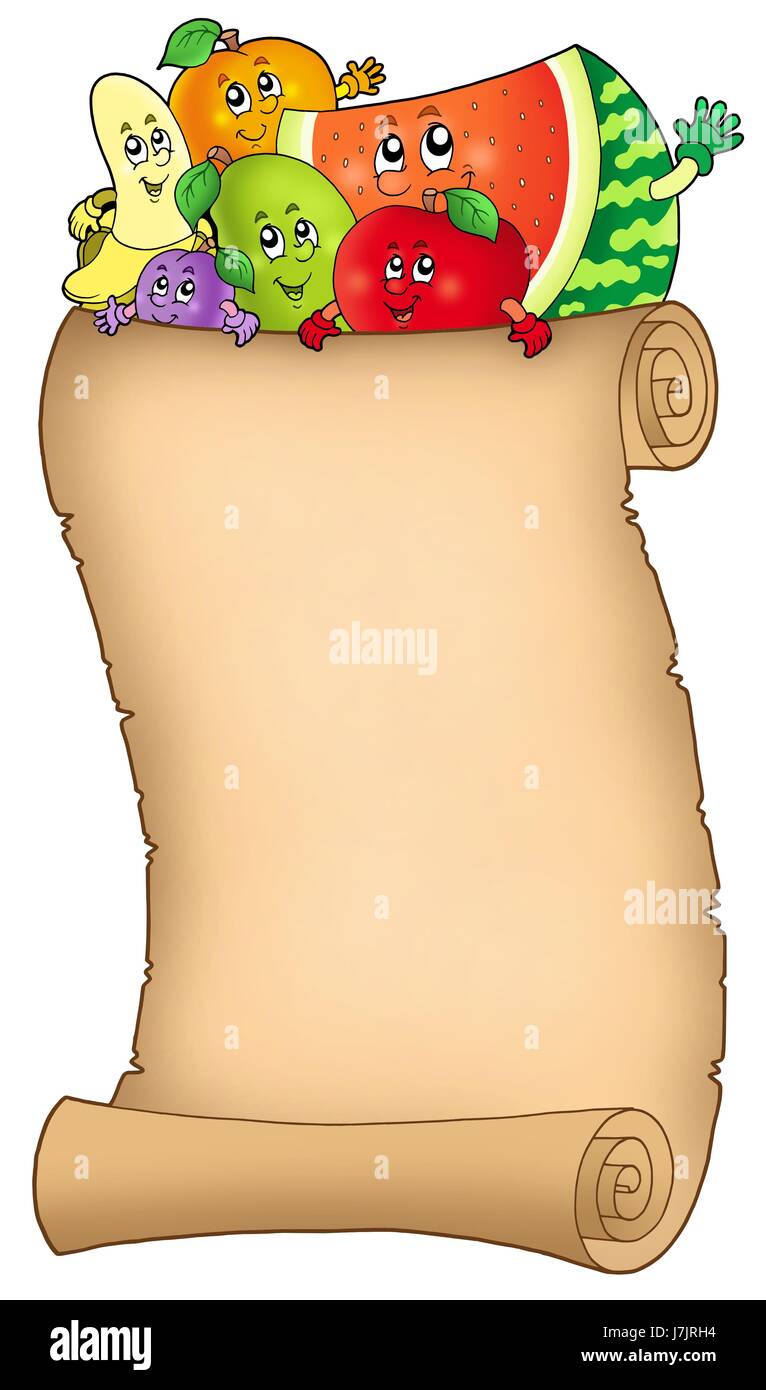 Progenie di frutta Frutta documento elenco bookpage pagina foglio di scorrimento della carta Foto Stock