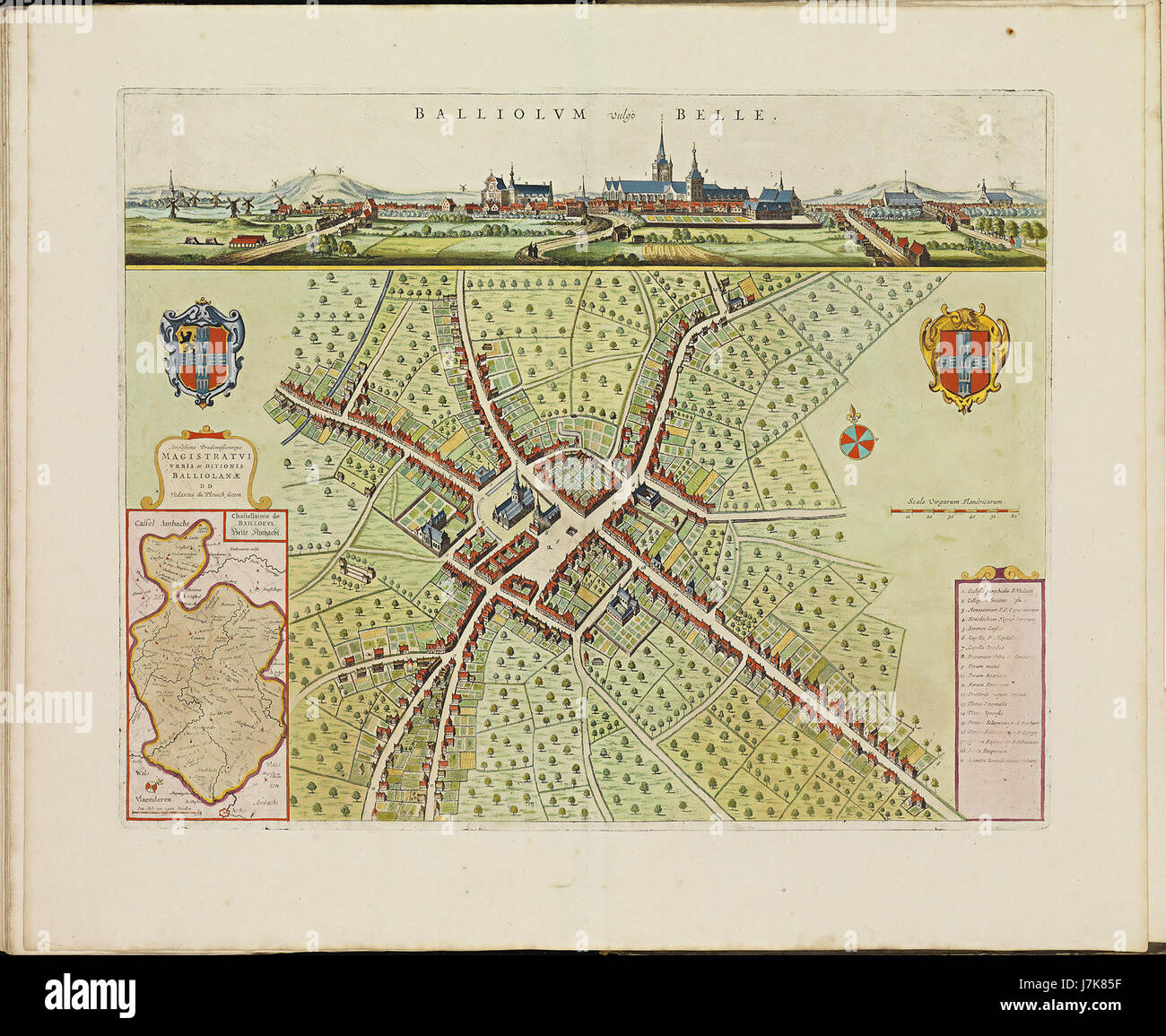 L'Atlas de WIT del 1698 include una mappa di Bailleul, una città in Francia. Questa mappa dettagliata evidenzia la posizione della città, la disposizione delle strade e le caratteristiche geografiche, fornendo informazioni sulla cartografia francese del XVII secolo e sulla pianificazione urbana. Foto Stock