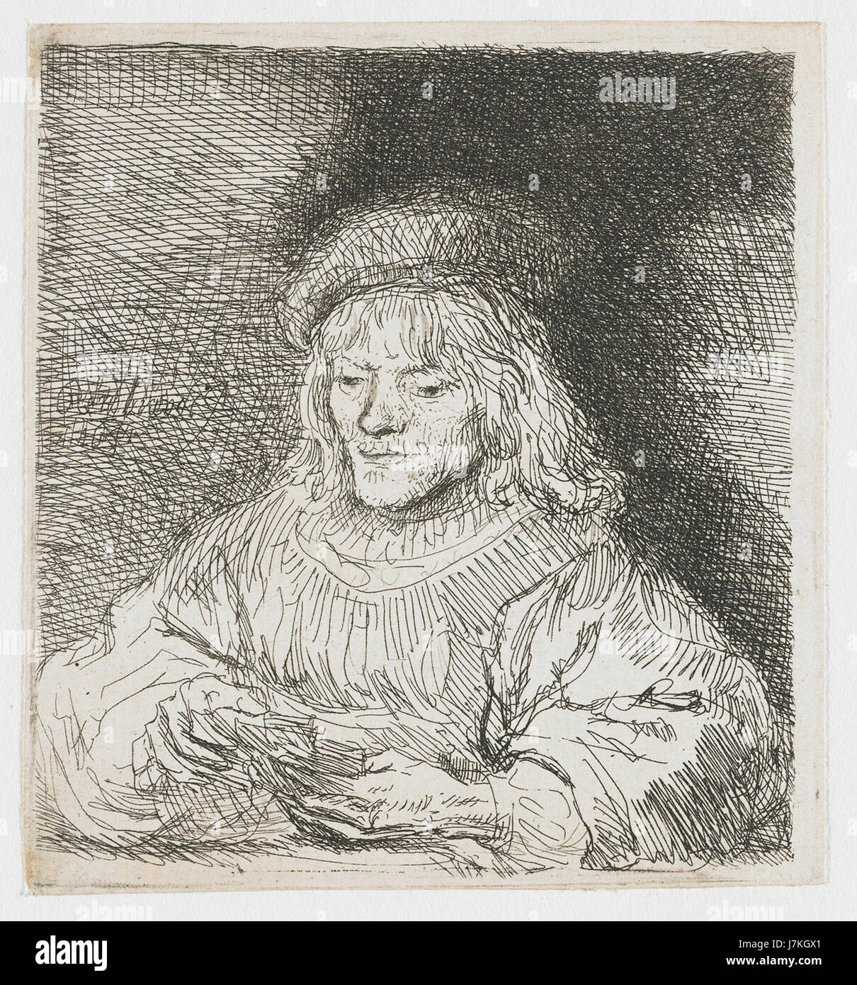 B136 si riferisce a un numero di catalogo specifico o a un'opera d'arte del pittore olandese Rembrandt. Questo potrebbe essere un riferimento a uno dei suoi famosi dipinti o schizzi, che mostrano la sua maestria nella ritrattistica e nella luce. Foto Stock