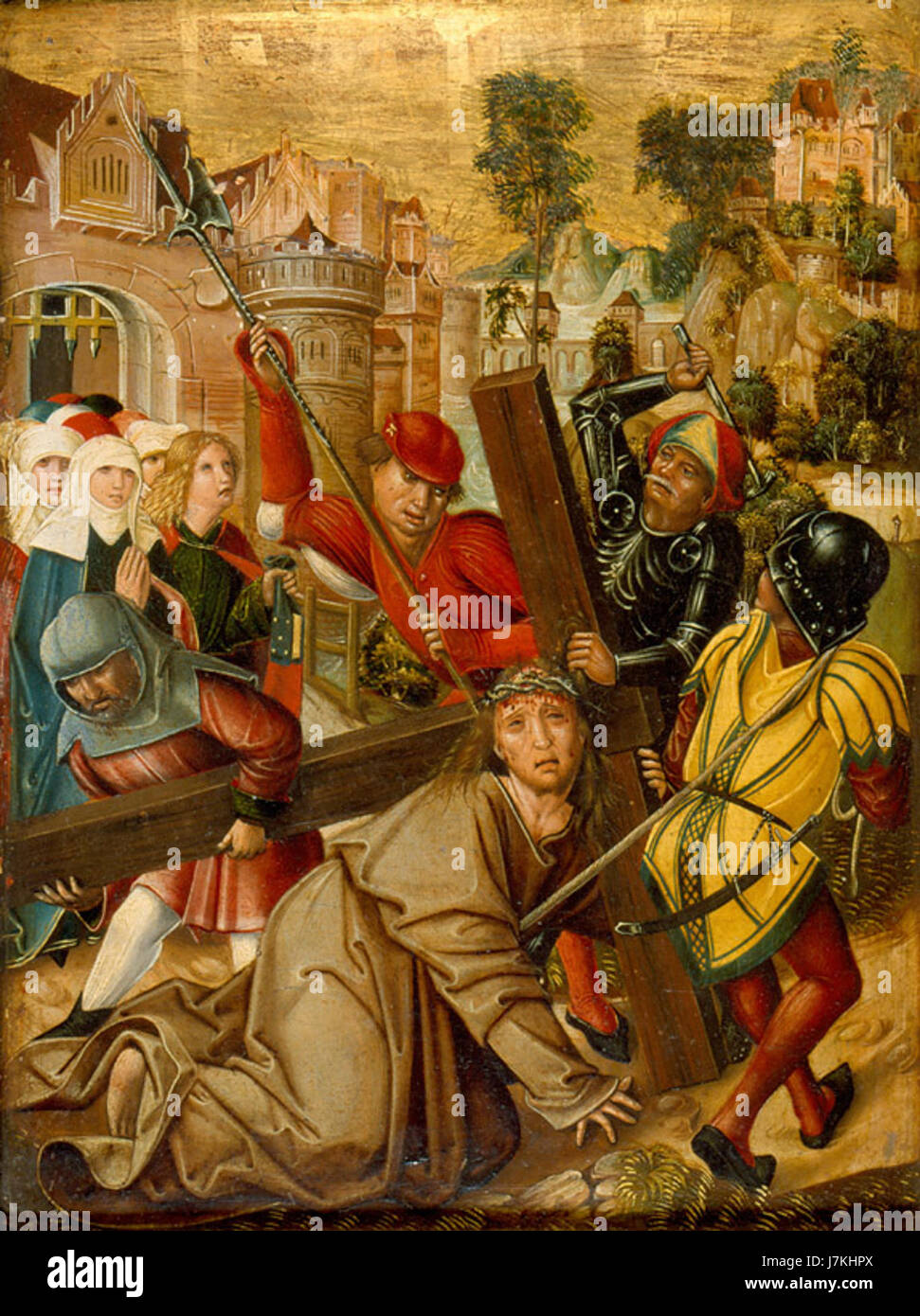 "Cristo che porta la Croce" è un dipinto a tempera su tavola, creato da un artista sconosciuto nel 1494. L'opera raffigura la scena religiosa di Cristo che porta la croce, un tema comune nell'arte cristiana, che riflette l'iconografia e la devozione religiosa medievale. Foto Stock "Cristo che porta la Croce" è un dipinto a tempera su tavola, creato da un artista sconosciuto nel 1494. L'opera raffigura la scena religiosa di Cristo che porta la croce, un tema comune nell'arte cristiana, che riflette l'iconografia e la devozione religiosa medievale. Foto Stock