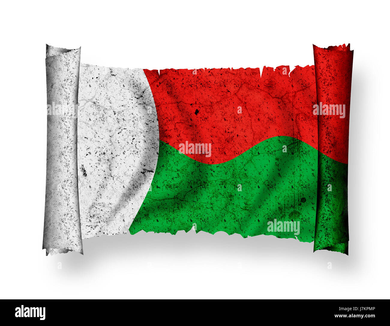 Bandiera del Madagascar rotolo di carta pergamena pergamena blow bandiera documento rotolo del Madagascar Foto Stock
