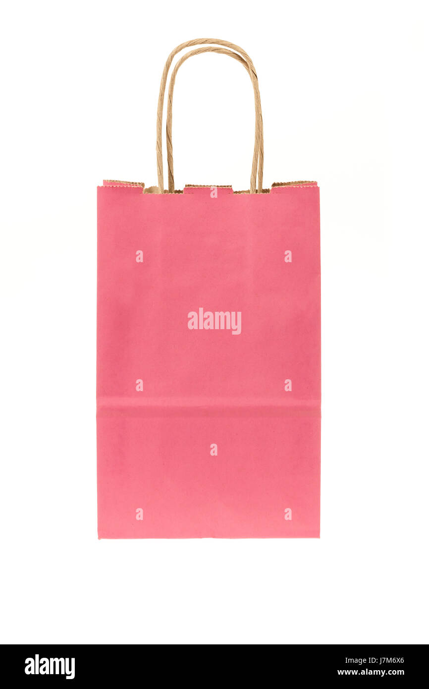Modello in carta rosa borsa regalo isolato su sfondo bianco Foto Stock