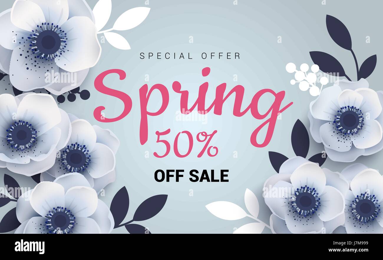 La molla vendita banner con fiori di carta anemoni. Illustrazione Vettoriale