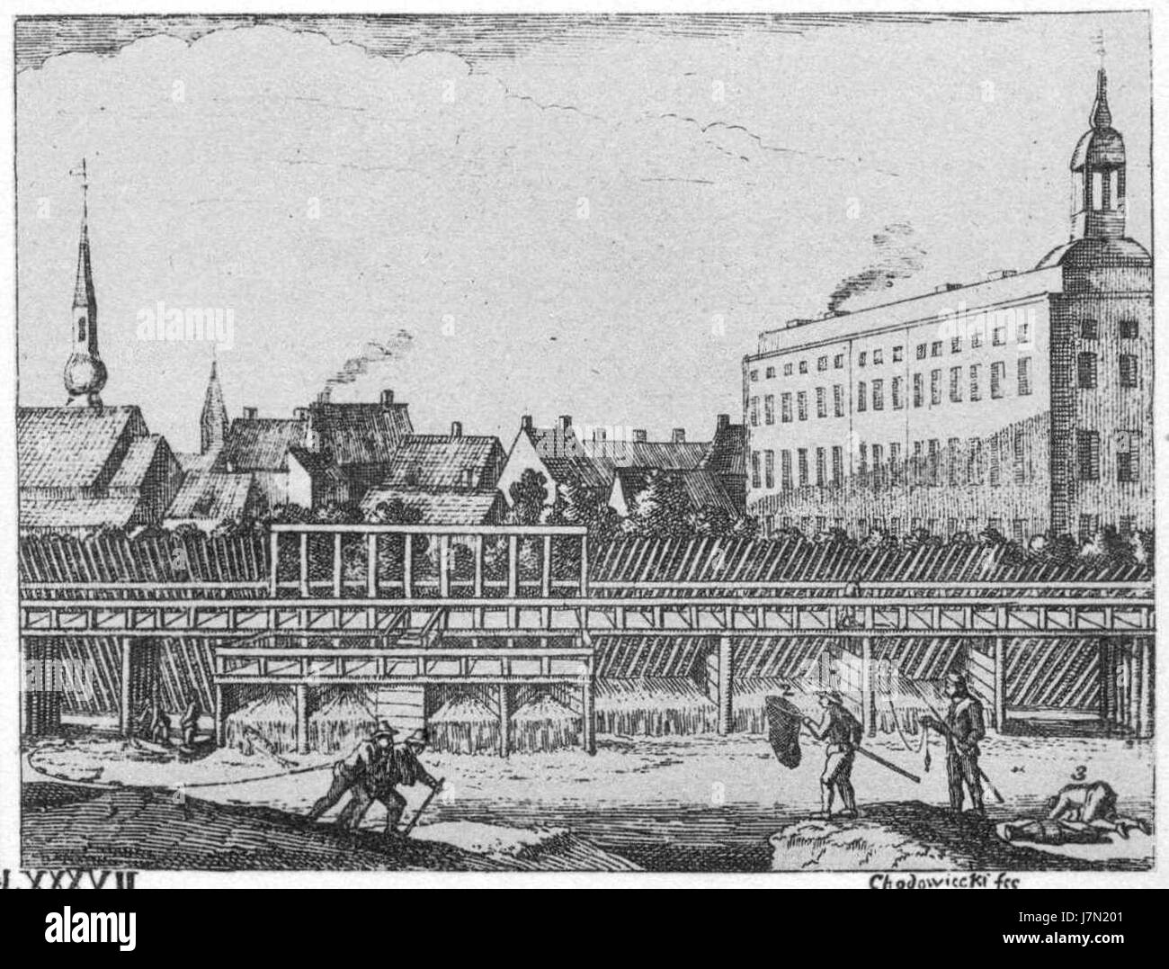 'Basedow Tafel 87 d' di Chodowiecki è un'illustrazione del XVIII secolo del famoso artista tedesco. Il pezzo fa parte di una serie educativa che mirava a insegnare visivamente anatomia, fisiologia e altri argomenti scientifici, riflettendo l'intersezione tra arte e scienza durante questo periodo. Foto Stock