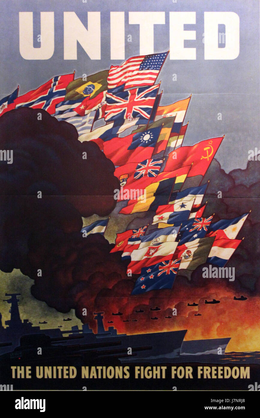 Questa pubblicazione del 1943 discute i principi fondanti delle Nazioni Unite, concentrandosi sul diritto alla libertà e sul suo ruolo nella pace globale e nella diplomazia. Foto Stock