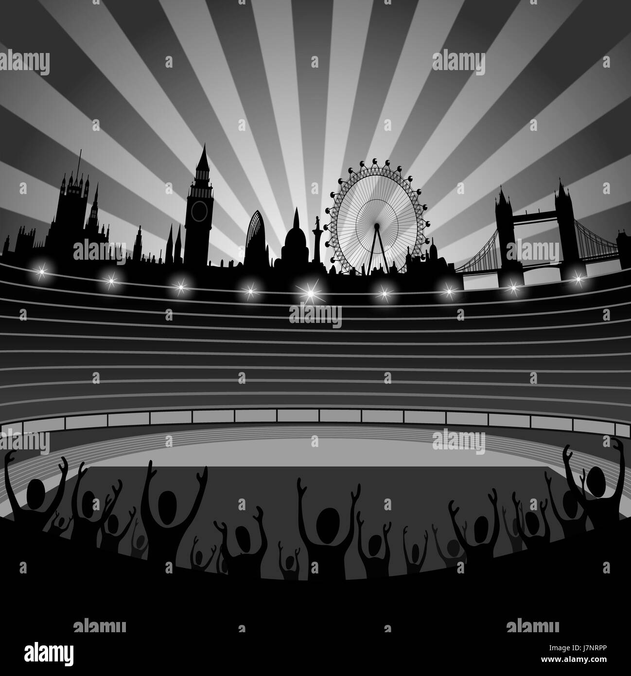 Lo skyline di Londra stadio giochi tower beauteously bello bello edifici di viaggio Foto Stock