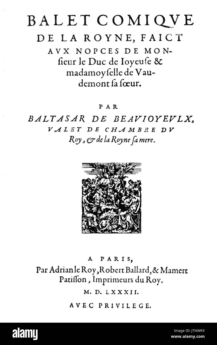 Balet Comique de la Royne 1582 Titolo pagina di una copia presso la British Library McGowan 1982 Foto Stock