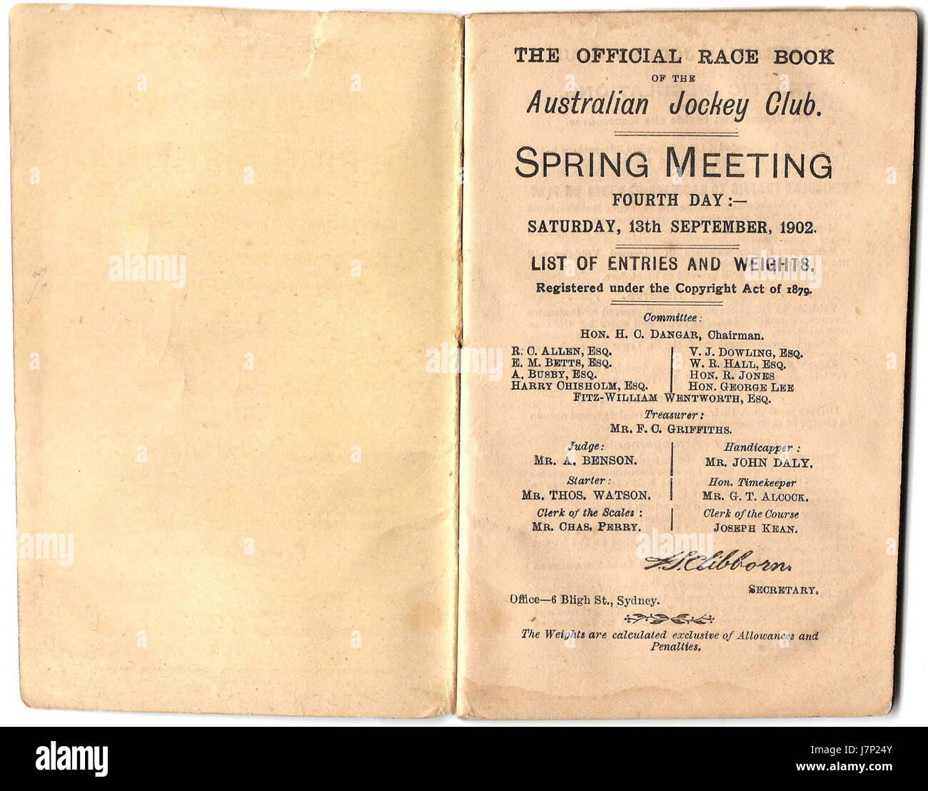Il '1902 AJC Randwick Plate Racebook P2' è una pubblicazione relativa alla Randwick Plate Horse Race del 1902, che fornisce informazioni e statistiche sui partecipanti alla gara e sui risultati. Foto Stock