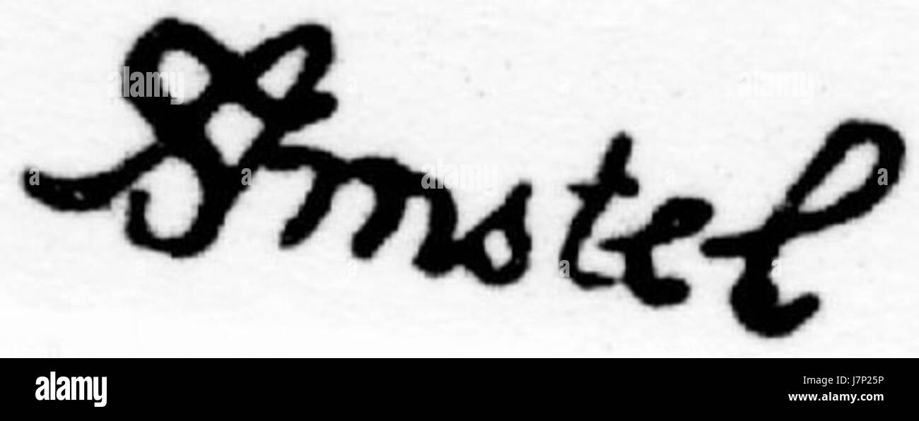 Il marchio di porcellana Amstel si riferisce a una firma distintiva utilizzata dalla fabbrica di porcellana Amstel nei Paesi Bassi. Il marchio identifica gli oggetti in porcellana di alta qualità prodotti nel corso del XVIII e XIX secolo, spesso noti per la loro pregiata artigianalità e il valore storico. Foto Stock