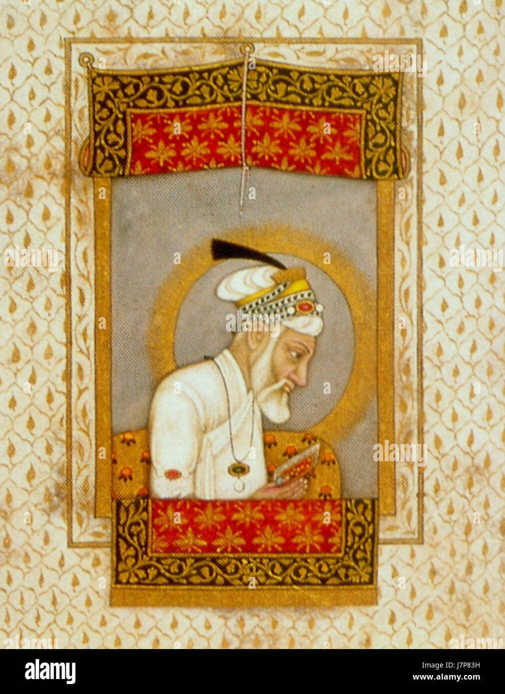 Questa opera o rappresentazione mostra Aurangzeb, l'imperatore Moghul, in un momento contemplativo mentre legge il Corano. Noto per la sua devozione religiosa e il suo governo, Aurangzeb è spesso associato alla sua fede islamica e alla sua influenza sul suo governo durante l'Impero Moghul. Foto Stock Questa opera o rappresentazione mostra Aurangzeb, l'imperatore Moghul, in un momento contemplativo mentre legge il Corano. Noto per la sua devozione religiosa e il suo governo, Aurangzeb è spesso associato alla sua fede islamica e alla sua influenza sul suo governo durante l'Impero Moghul. Foto Stock