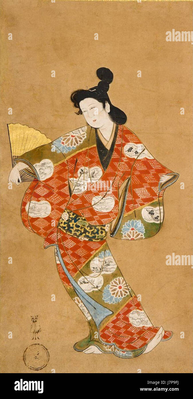 Anonimo, Dancing cortigiana del XVII secolo, appeso a scorrimento, inchiostro, colore e oro su carta Foto Stock