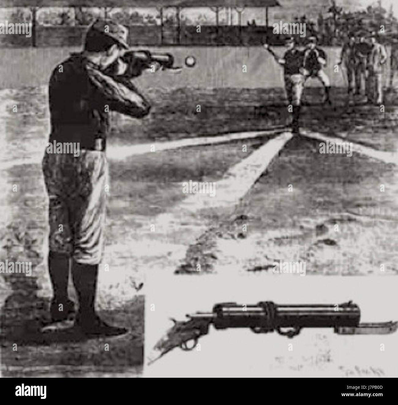 La pistola lanciatore da baseball è un dispositivo utilizzato per misurare la velocità e la precisione di un baseball lanciato. È comunemente usato nell'allenamento sportivo e nelle partite di baseball per valutare le prestazioni di lancio. Il dispositivo è accurato e fornisce un feedback immediato per giocatori e allenatori. Foto Stock