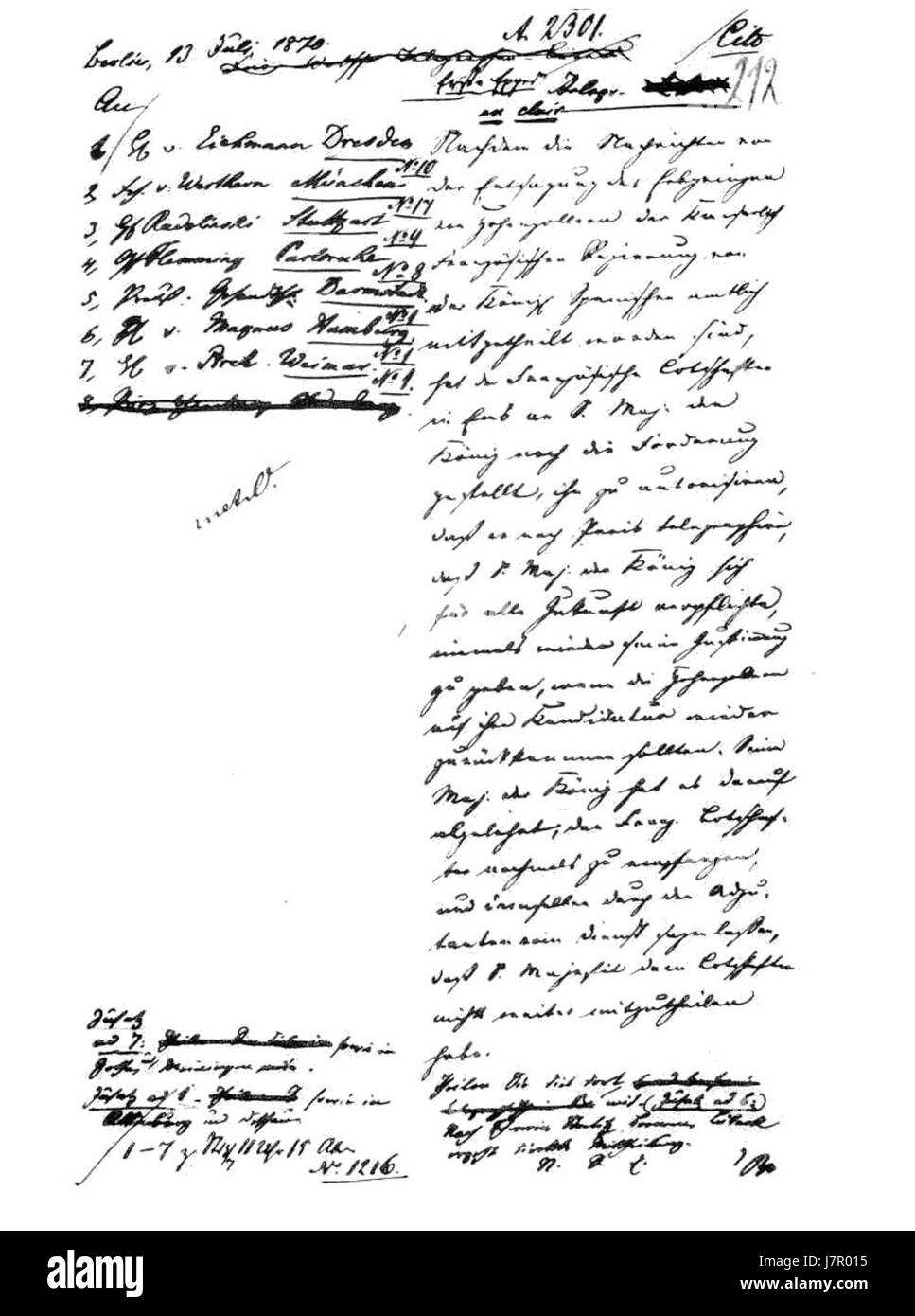 Depesche si riferisce a un tipo storico di comunicazione, spesso usato nella diplomazia e nella governance. Il termine si riferisce alla corrispondenza scritta formale tra funzionari o leader, che fornisce informazioni sugli scambi politici e diplomatici passati. Foto Stock