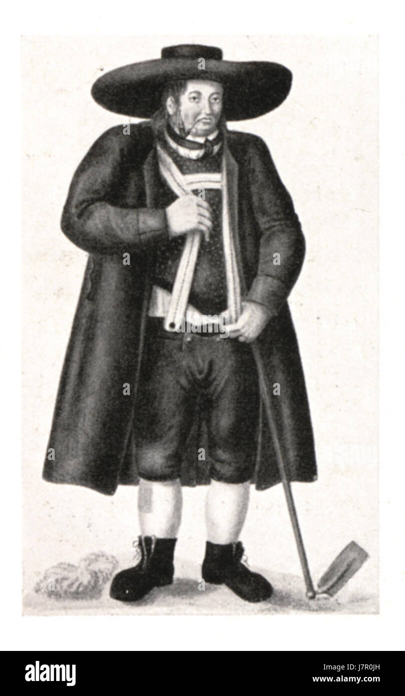 Questa voce si riferisce a una rappresentazione di una scuola (Skola) e di un contadino (Bauer) dell'area di Laufnitzgraben vicino a Frohnleiten, Austria, intorno al 1800. Il contesto cattura la vita rurale e la struttura sociale durante il periodo. Foto Stock