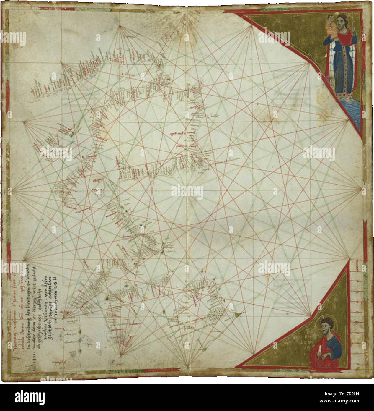 Mappa Atlantic da Vesconte Perrino 1321 Atlas (Zurigo) Foto Stock