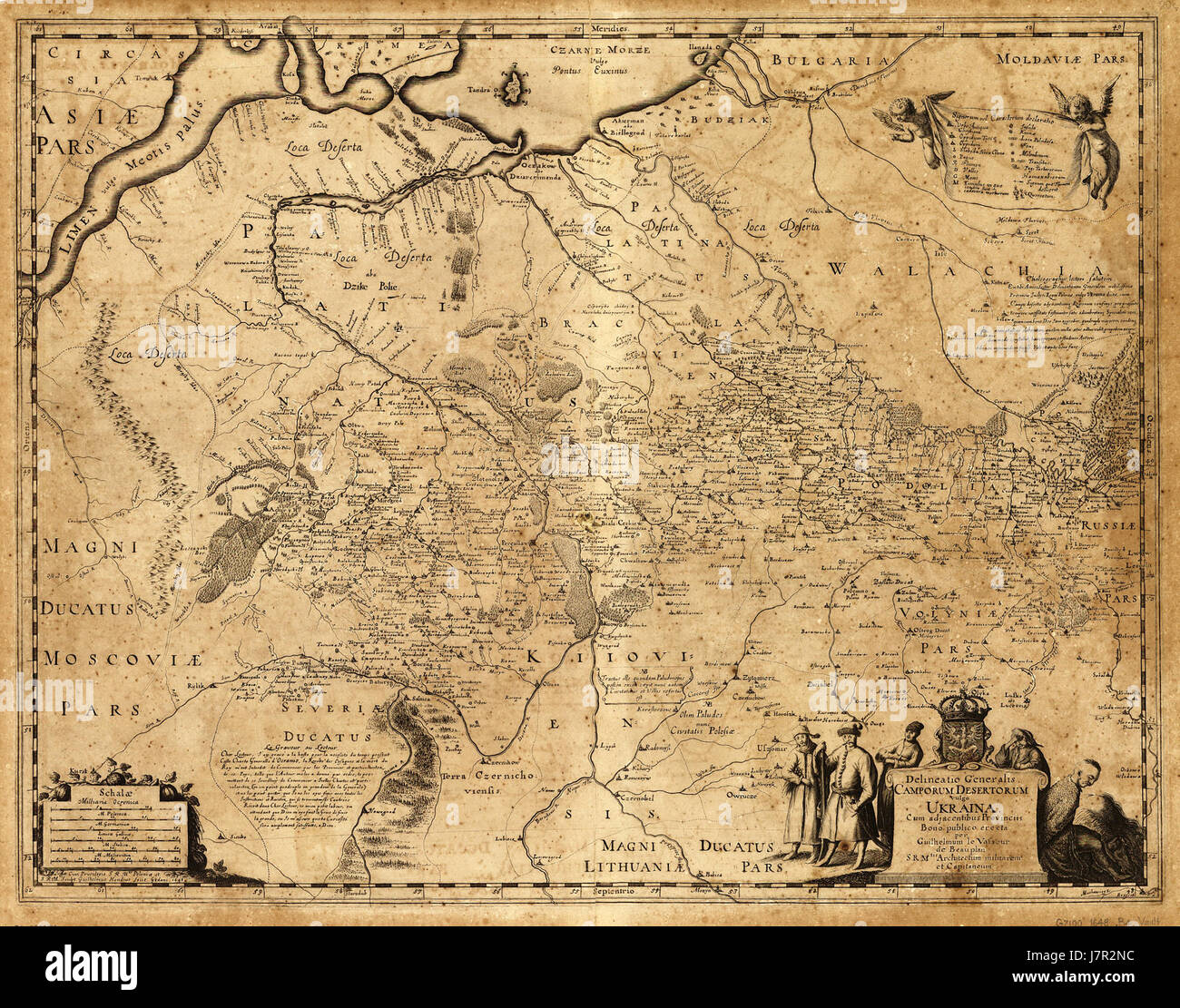 La mappa della Polonia del XVII secolo di Beauplan illustra la struttura geografica e le caratteristiche dei territori polacchi durante il periodo. Si tratta di un pezzo cartografico storico prezioso per comprendere i confini e gli insediamenti polacchi negli anni '1600 Foto Stock