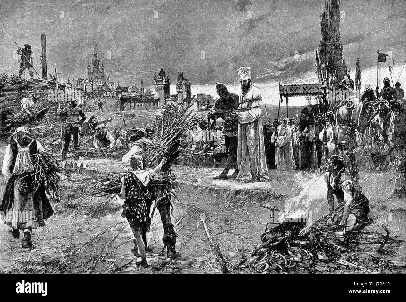 La masterizzazione di Jan Hus sul rogo al concilio di Costanza Foto Stock