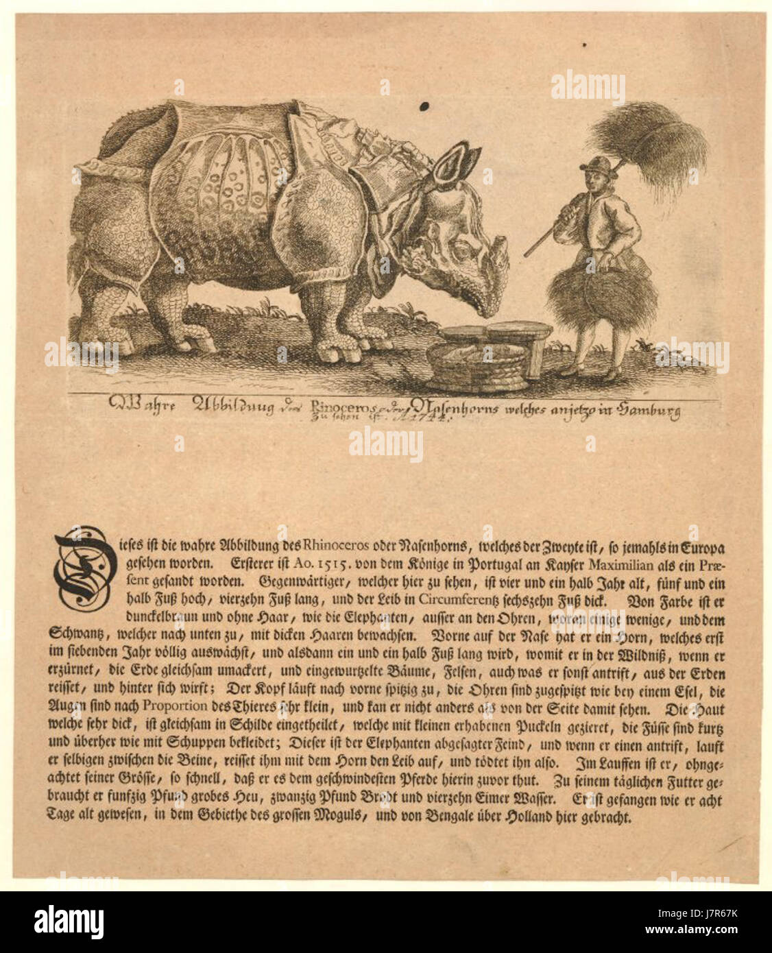 Questo volantino, datato 1744, viene da Amburgo e presenta un primo esempio di materiale stampato del XVIII secolo. Riflette le tecniche di stampa e il contenuto storico di quel periodo. Foto Stock