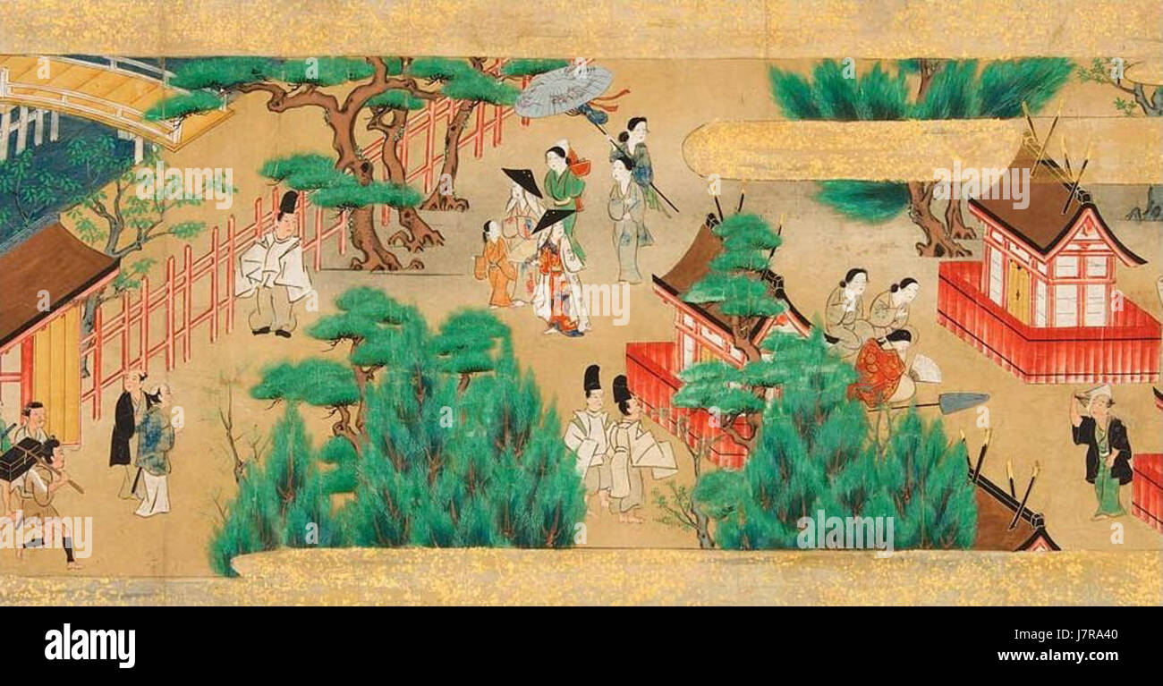 Anonimo "Festival al Santuario Sumiyoshi', Giappone, secolo XVII, handscroll, Honolulu Museum of Art Foto Stock