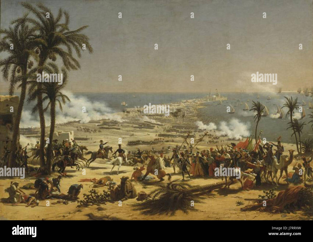 La battaglia di Aboukir del 25 luglio 1799 fu un significativo conflitto militare durante le guerre rivoluzionarie francesi, dove le forze francesi guidate da Napoleone Bonaparte sconfissero le forze ottomane in Egitto. Foto Stock