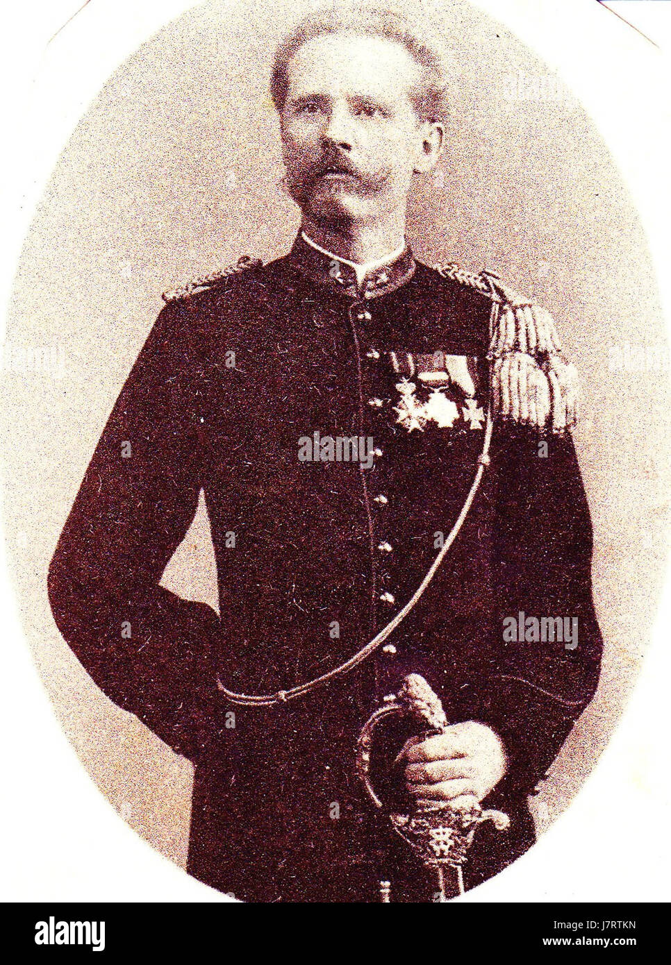 Ritratto di HFC van Bijleveld, un ufficiale militare olandese che servì come capitano nell'artiglieria a cavallo dei Paesi Bassi all'inizio del XIX secolo. Partecipò a importanti campagne militari, tra cui la campagna di Waterloo, dove la sua unità affrontò le cariche di cavalleria francese. Foto Stock