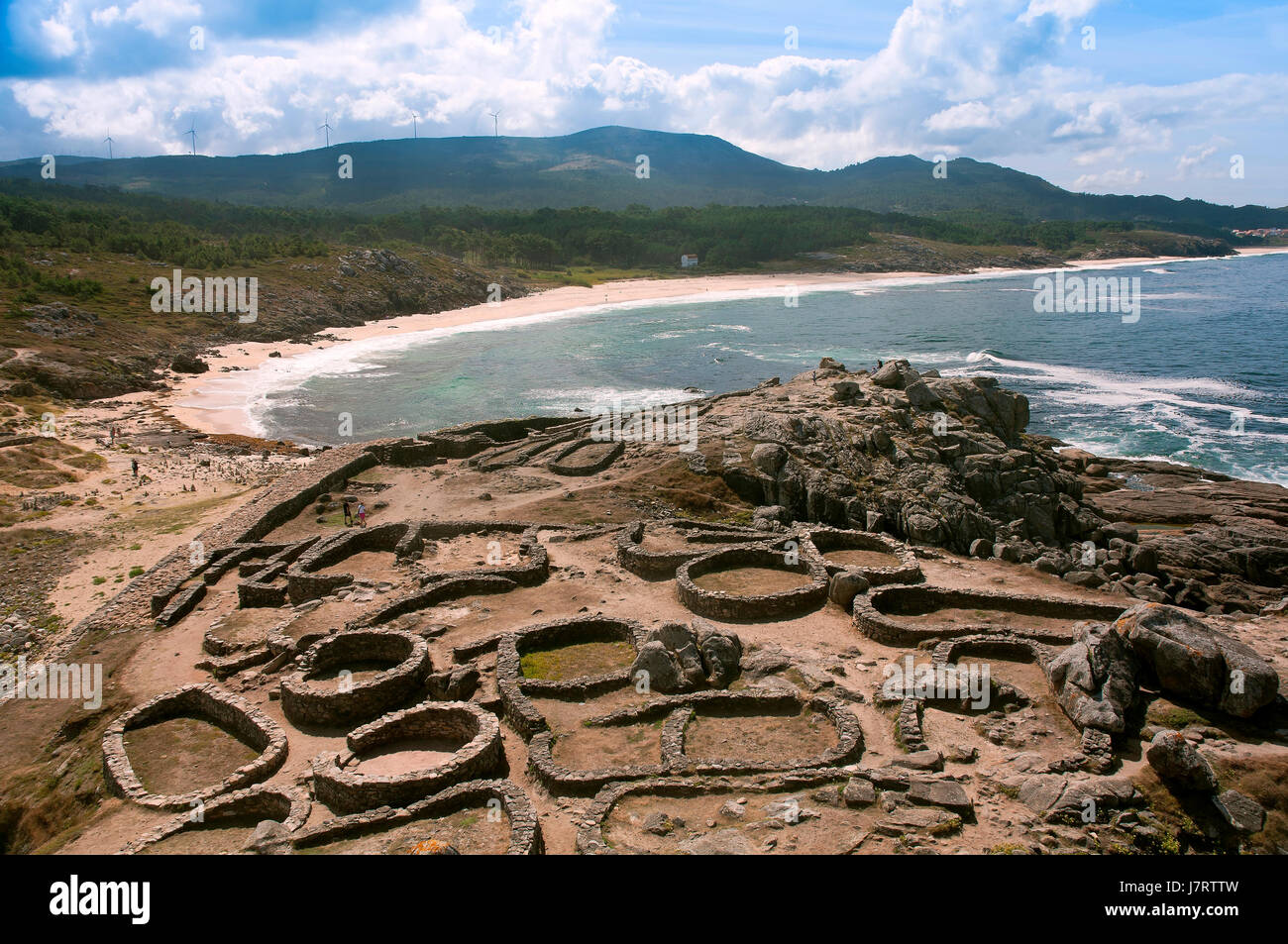 Il Castro de Barona, insediamento celtico -1º secolo A.C., Porto do Son, La Coruna provincia, regione della Galizia, Spagna, Europa Foto Stock