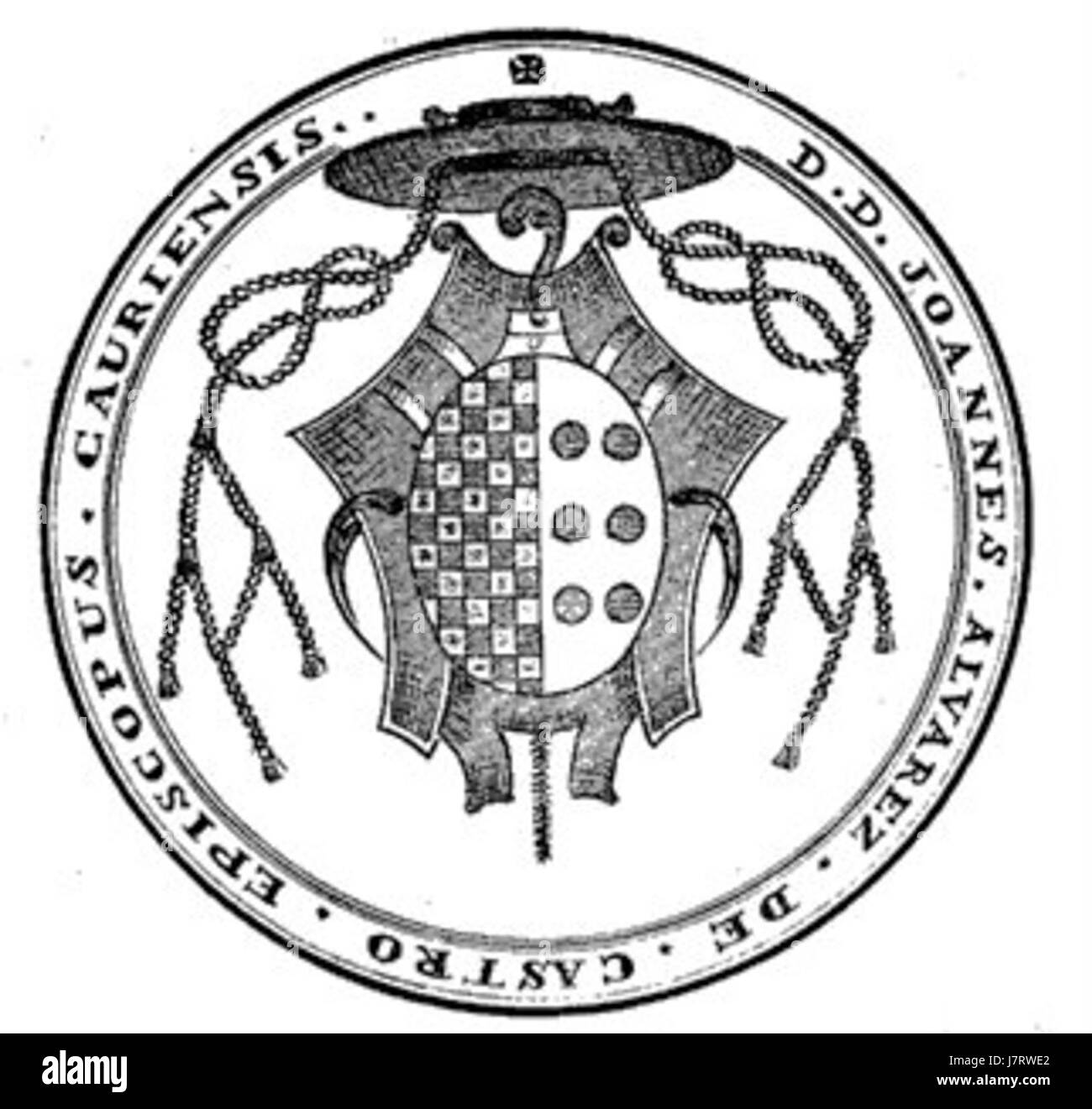 L'Escudo Obispado Coria si riferisce allo stemma o allo scudo episcopale della diocesi di Coria, simboleggiando il suo significato religioso e culturale nella regione. Foto Stock