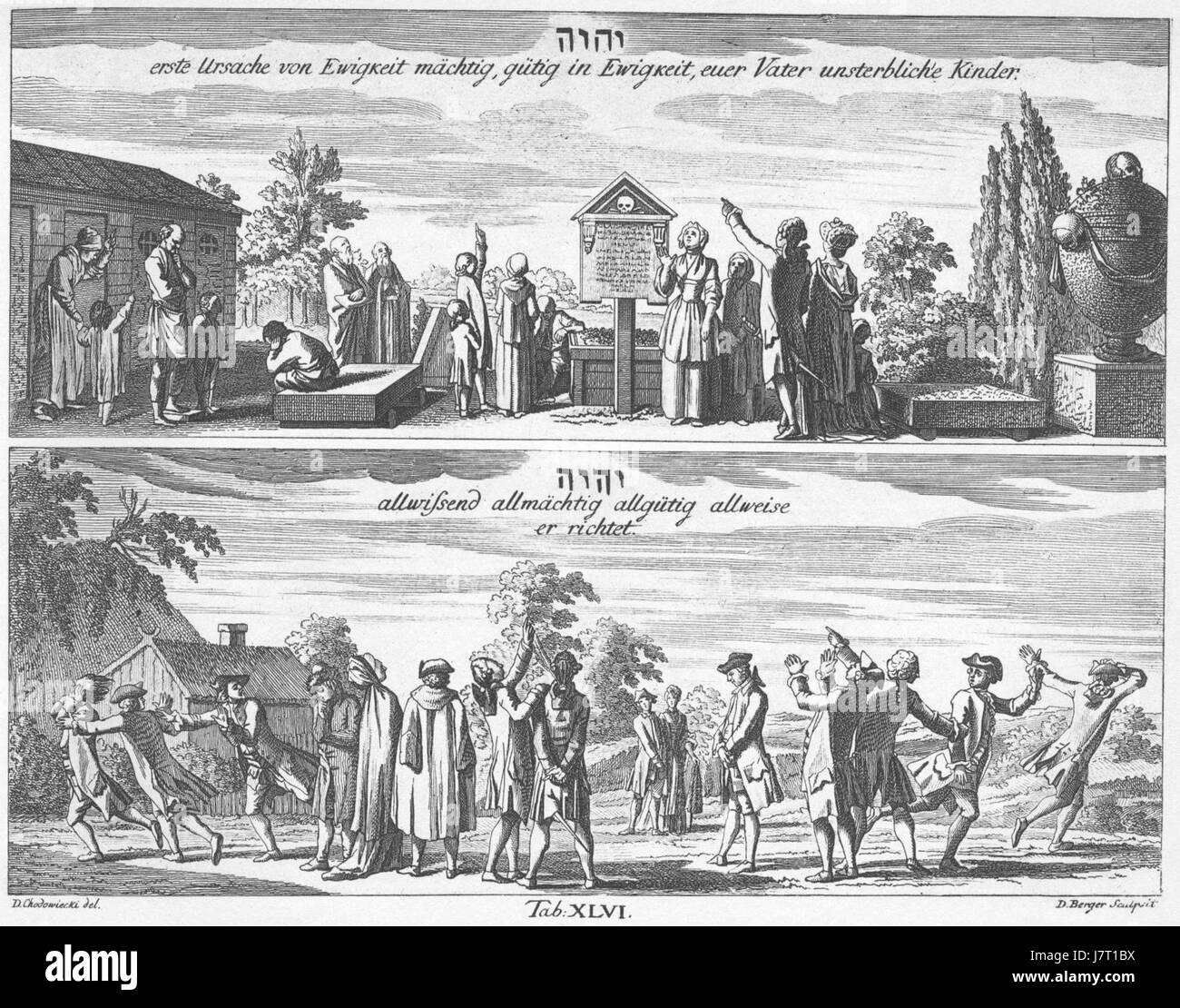 Chodowiecki Basedow Tafel 46 si riferisce a un'incisione dell'artista tedesco Daniel Chodowiecki, raffigurante una scena educativa tratta da 'Elementarwerk' di Basedow, un libro sulla teoria e la pratica educativa nel XVIII secolo. Foto Stock