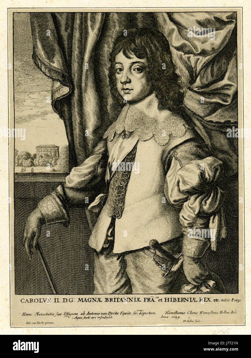 Ritratto di Carlo II come un ragazzo di Wenceslaus Hollar 1649 Foto Stock