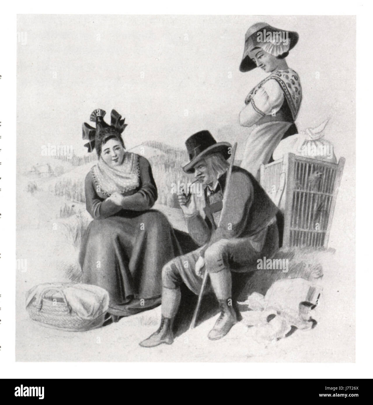 Questo dipinto ad acquerello, creato da Karl Mayr intorno al 1875, raffigura una scena nella regione Raabthal di Weiz, Austria. Il dipinto cattura la bellezza paesaggistica e rurale della zona, caratteristica dell'arte austriaca del XIX secolo. Foto Stock