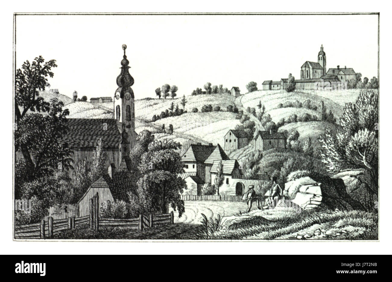 050 die Stadt Friedberg vom Ort Pinggau aus gesehen J.F.Kaiser Lithografirte Ansichten der Steiermark 1825 Foto Stock
