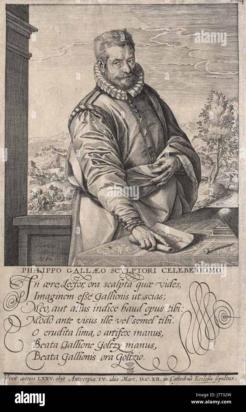 Il *1577 Philip Galle door Goltzius* si riferisce ad una stampa realizzata da Philip Galle, basata su un'opera di Hendrik Goltzius. L'opera d'arte del 1577 presenta intricate incisioni, un notevole esempio di arte rinascimentale. Foto Stock
