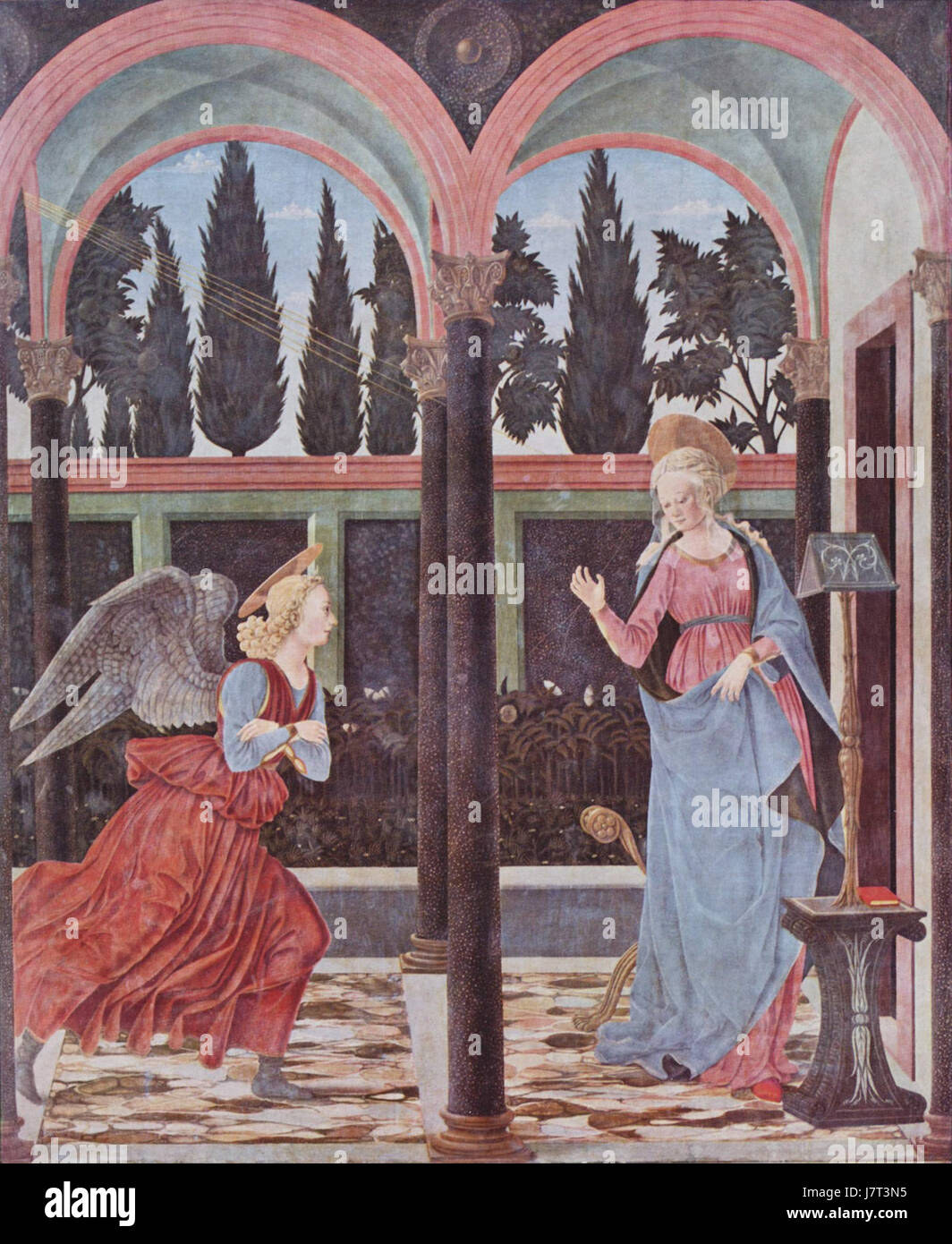 Alesso Baldovinetti è stato un pittore italiano del periodo rinascimentale. Le sue opere sono note per le loro delicate tavolozze di colori e l'uso della prospettiva, spesso raffiguranti temi religiosi e laici. Foto Stock