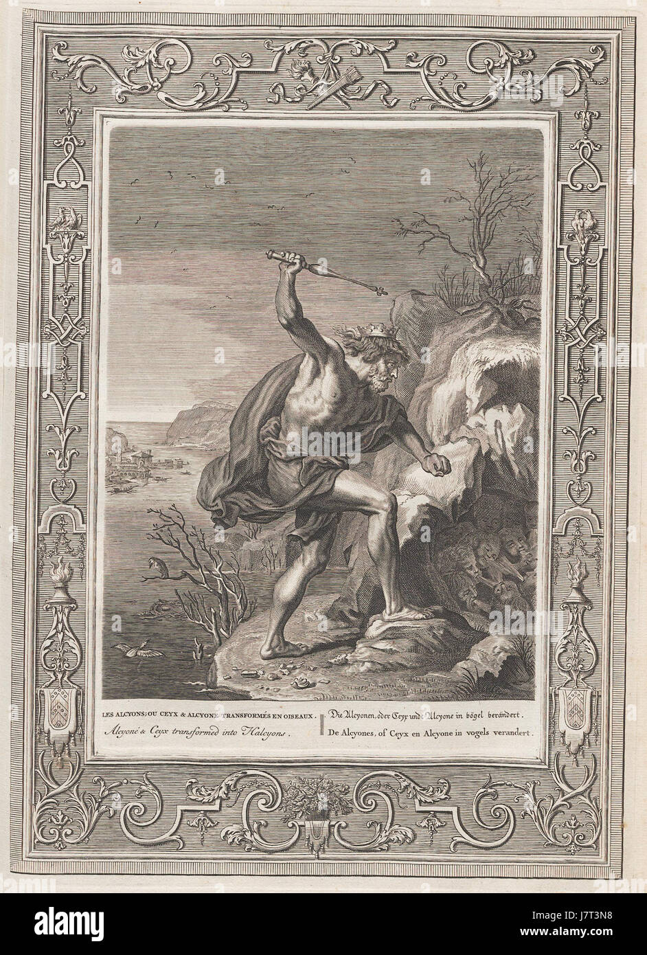 Il mito di Alcyone e Ceyx racconta la tragica storia di una coppia trasformata in uccelli halcyon. La loro trasformazione è una storia ben nota nella mitologia greca, che simboleggia la pace e la calma in natura. Foto Stock
