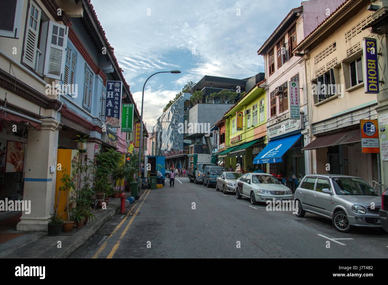 Gli edifici colorati in Little India street,Singapore Foto Stock