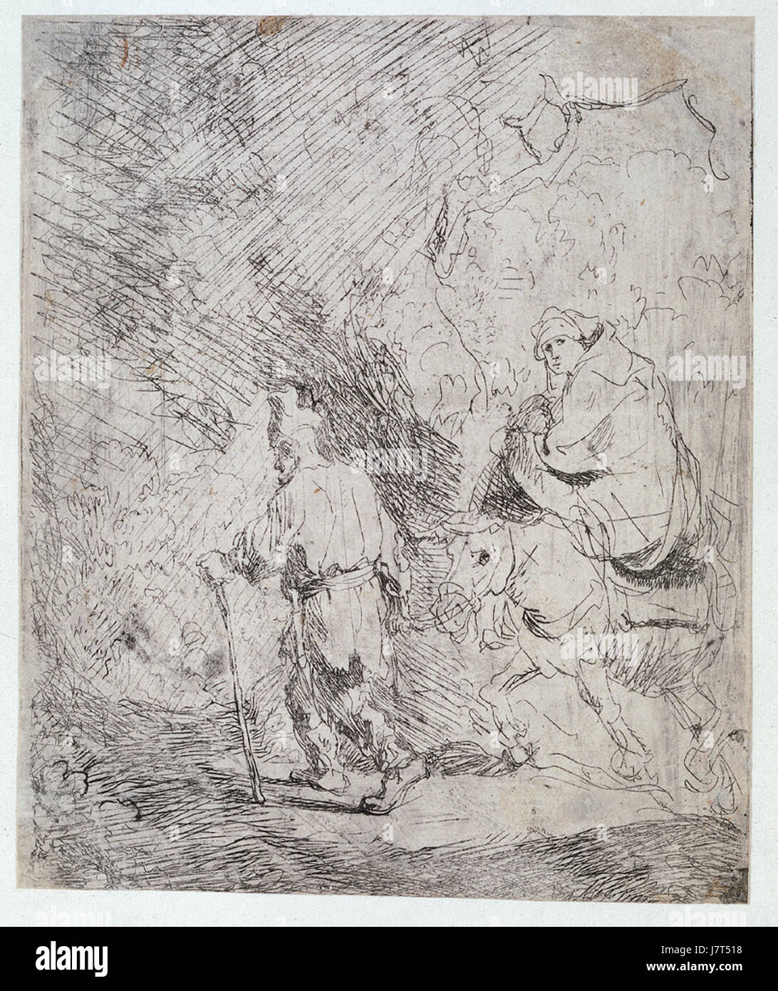 B054 si riferisce a una specifica opera o voce di catalogo relativa a Rembrandt, uno dei pittori olandesi più influenti del XVII secolo. Noto per la sua maestria nella ritrattistica e nell'uso della luce, il lavoro di Rembrandt rimane una parte significativa della storia dell'arte occidentale, catturando complesse emozioni umane e luci drammatiche. Foto Stock