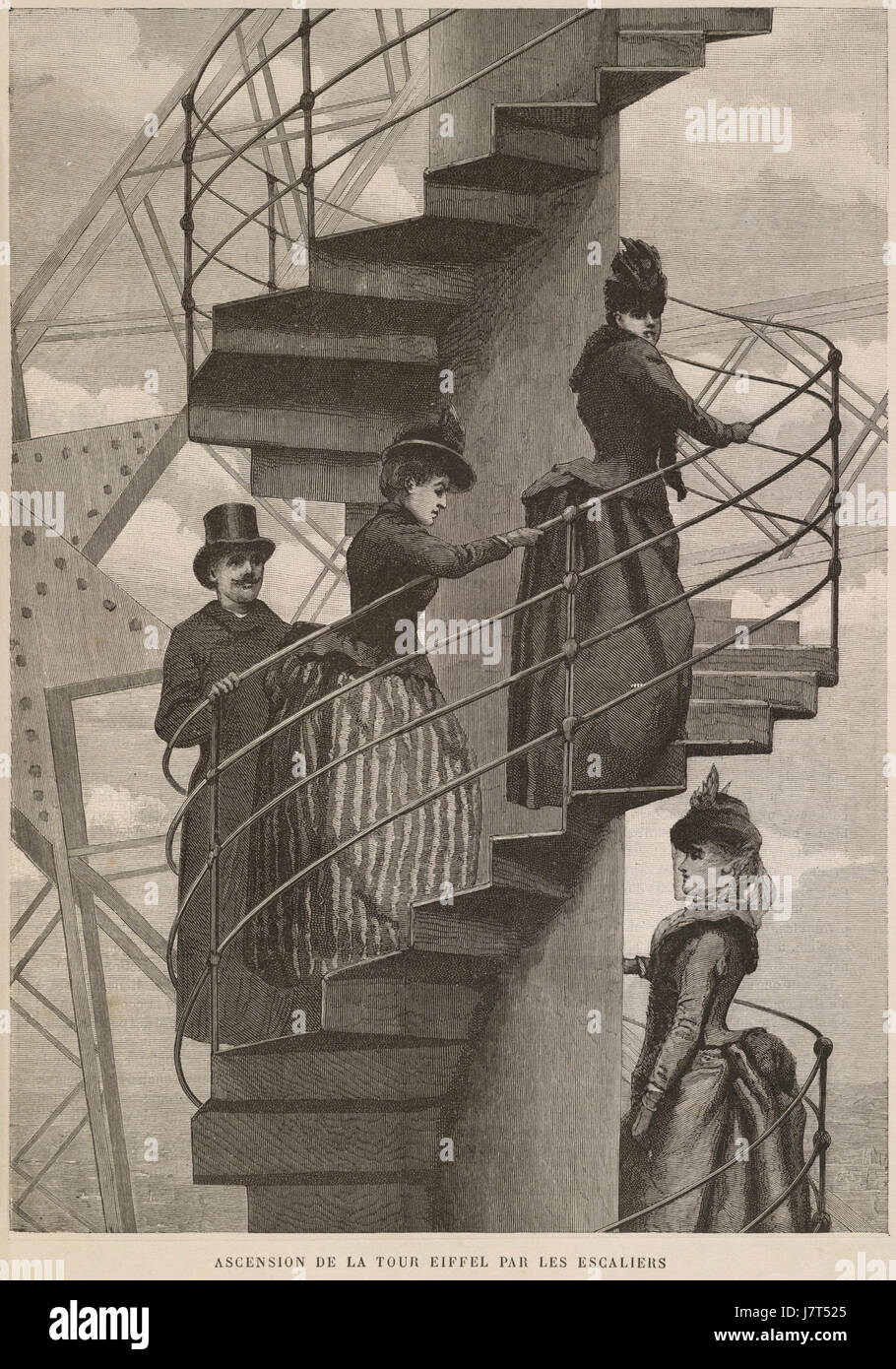 L'Ascension de la Tour Eiffel par les escaliers si riferisce all'atto di salire la Torre Eiffel per scale, un'esperienza iconica a Parigi che consente ai visitatori di godere di vedute panoramiche della città. Foto Stock