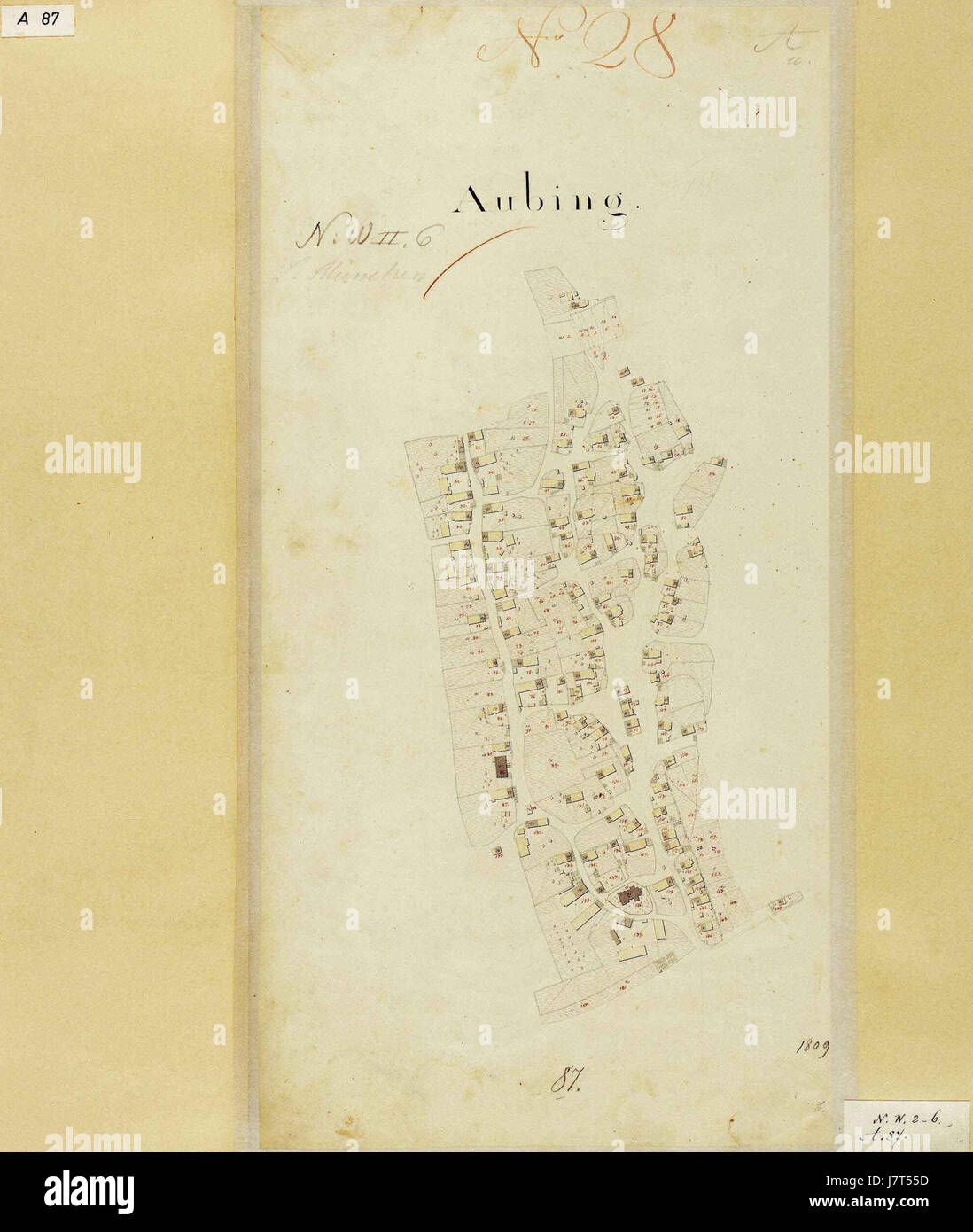 Aubing è un'area storica nei pressi di Monaco, in Germania, nota per il suo significato culturale e architettonico. L'anno 1809 segna un periodo importante nella storia europea, in particolare durante le guerre napoleoniche. Foto Stock