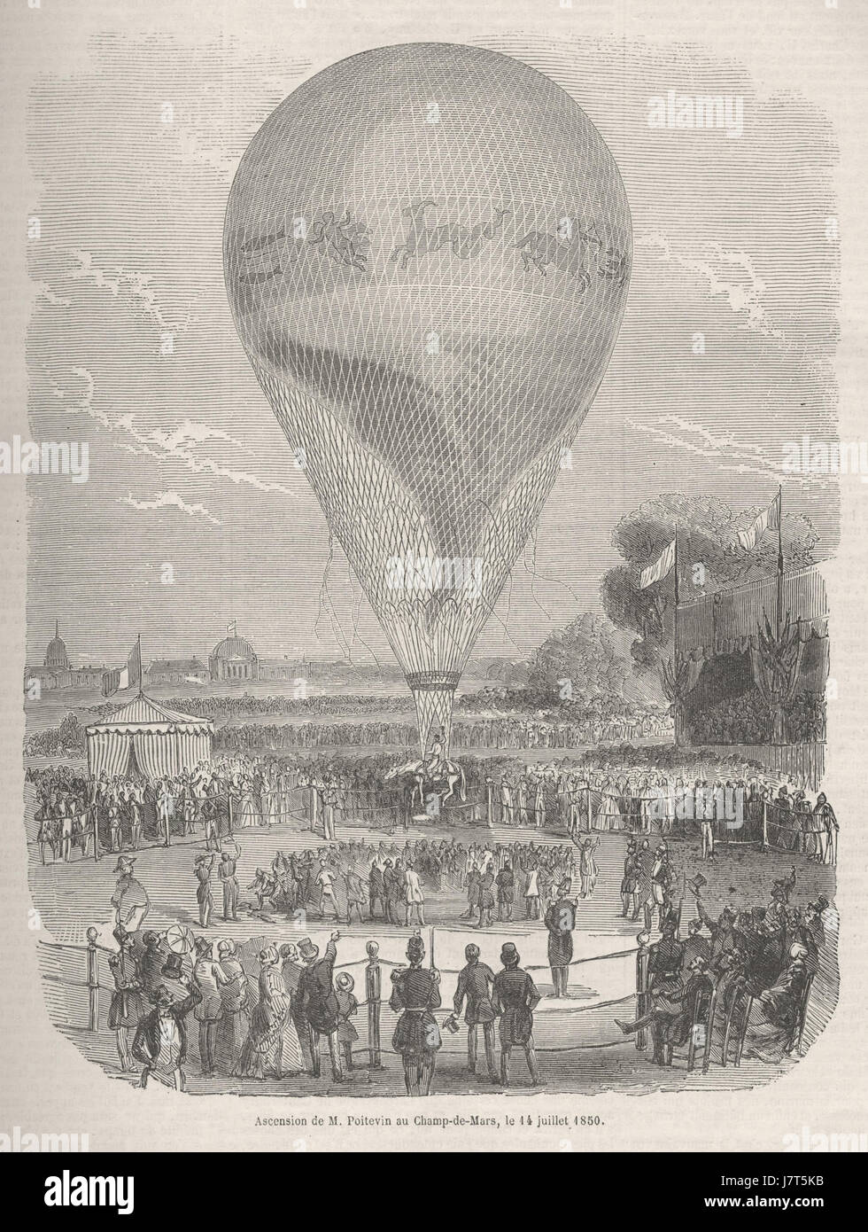 Ascensione de M. Poitevin au Champ de Mars, le 14 Juillet 1850 Foto Stock