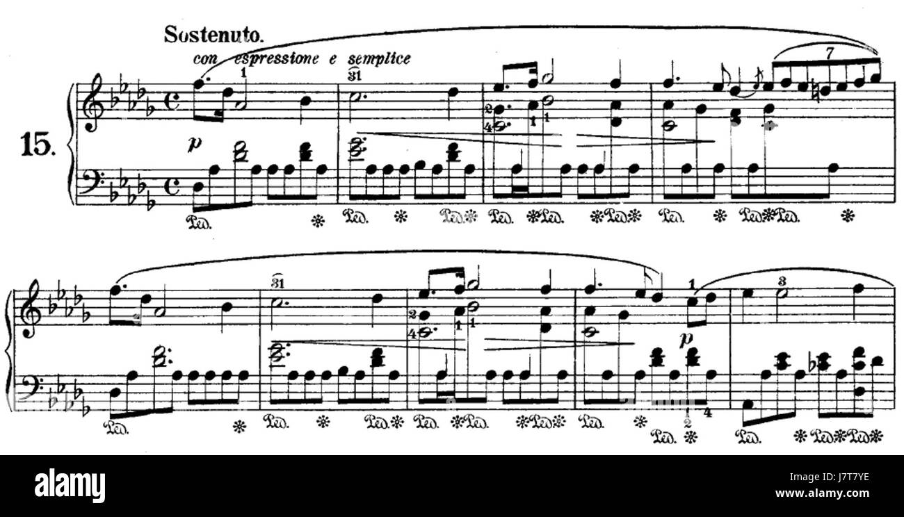 Il 'Raindrop Prelude' di FrÃ©dÃ©ric Chopin è una composizione musicale nota per le sue note ripetute, che ricordano le gocce di pioggia. È uno dei suoi preludi più famosi, caratterizzato da un contrasto emotivo tra la melodia fluente e l'intensità ritmica. Foto Stock