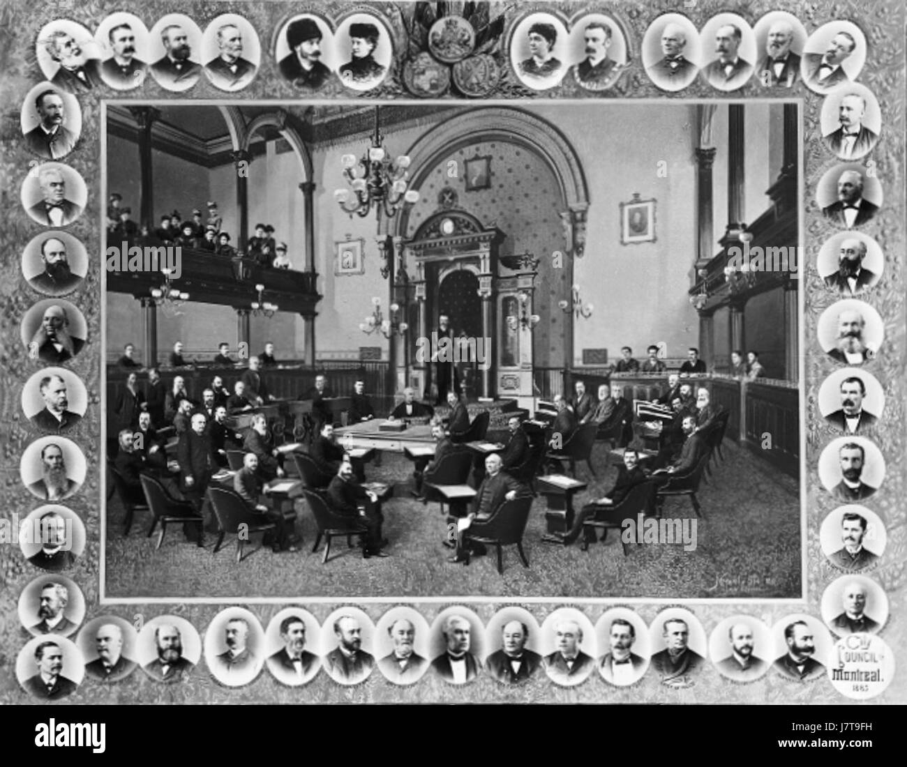Il Conseil Municipal de Montreal 1885 si riferisce al consiglio municipale di Montreal nel 1885, un organo di governo responsabile dell'amministrazione e delle leggi locali della città. Questo organismo ha svolto un ruolo chiave nello sviluppo urbano e nella definizione delle politiche durante la fine del XIX secolo. Foto Stock