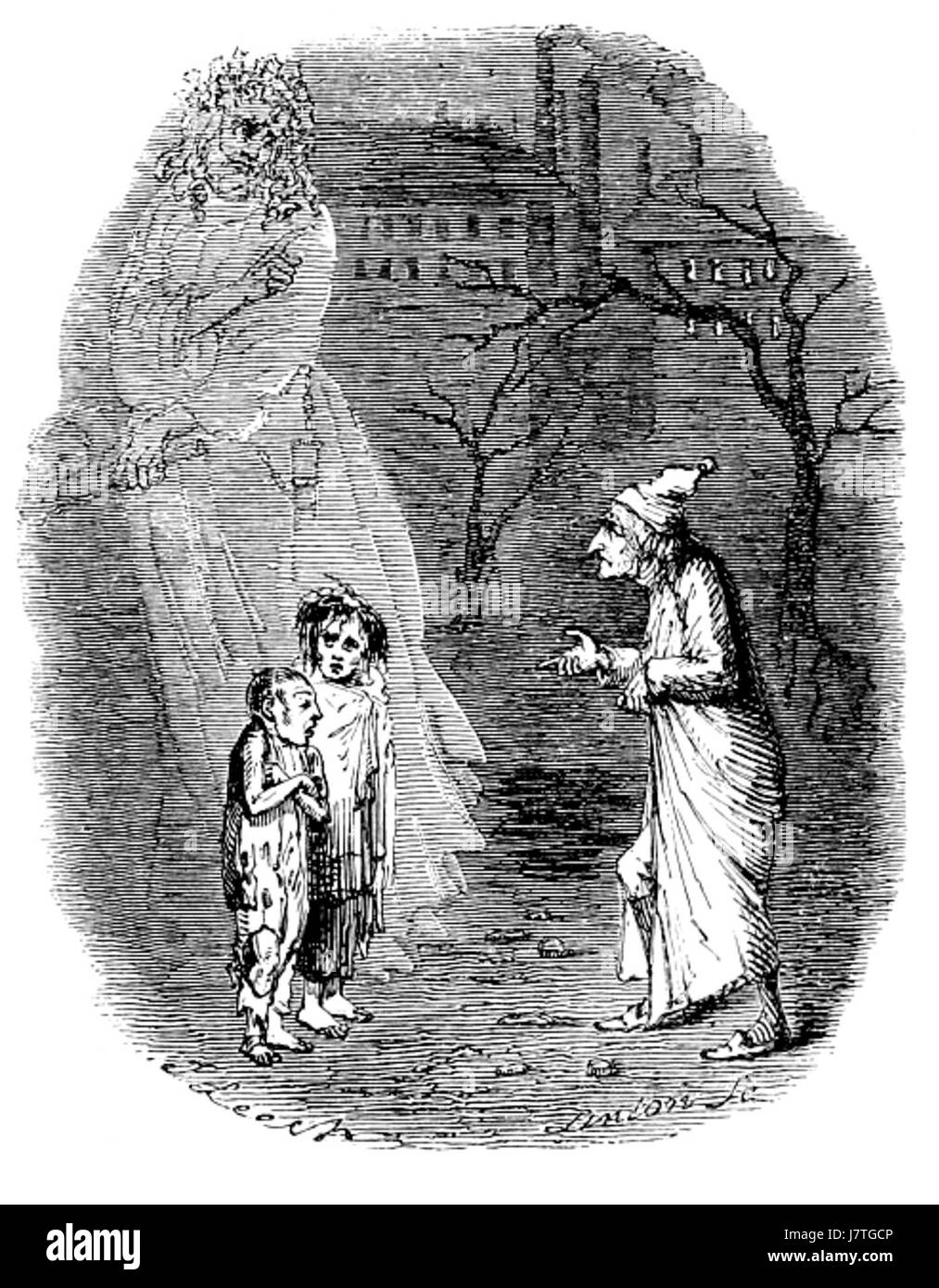 Un canto di Natale, pubblicato per la prima volta nel 1843, è una delle opere più famose di Charles Dickensâ€™. Racconta la storia di Ebenezer Scrooge e della sua trasformazione dopo essere stato visitato da tre fantasmi, offrendo una lezione morale sulla compassione e la generosità. Foto Stock