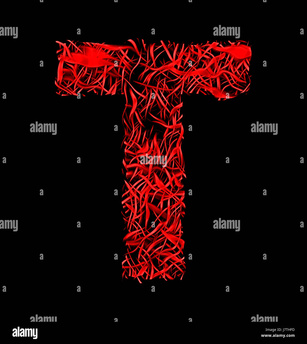 Lettera T rosso fibra artistico stile mesh isolati su sfondo nero Foto Stock